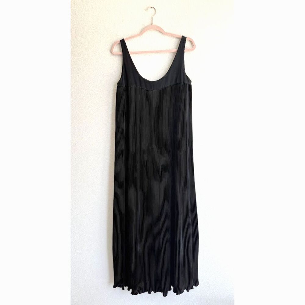 Vintage S. Howard Hirsh California Satin Plisse Maxi Shift Dress in Black size S